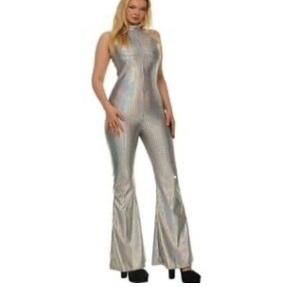 Halloween NEW size S Disco Ball silver metallic jumpsuit costume 70’s Swift